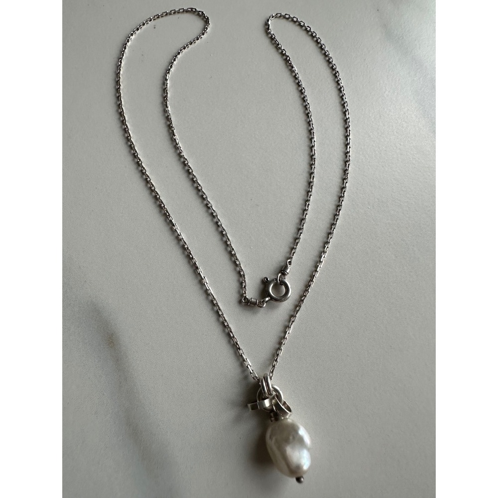 Sterling Silver 925 Baroque Pearl Pendant Necklace 18 Inch Cable Chain